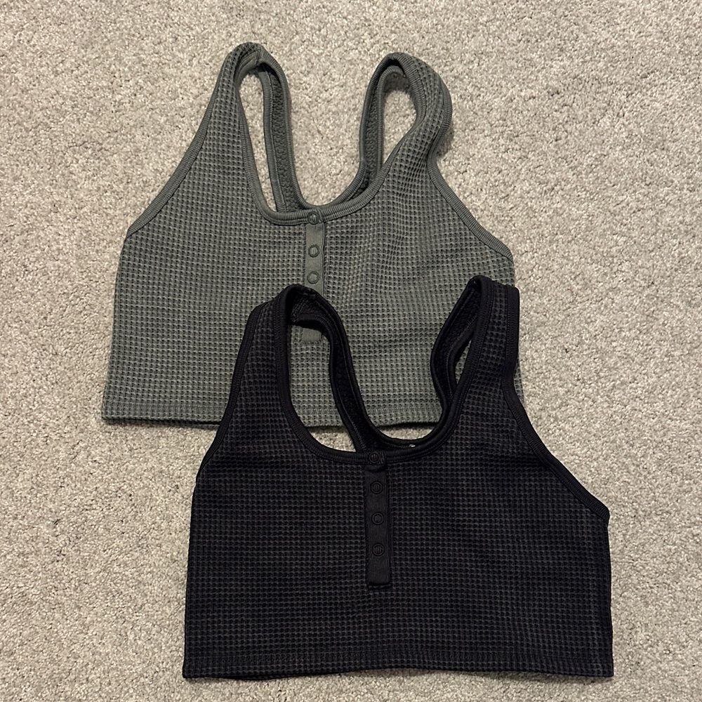 Grey and Black Ribbed Sports Bras